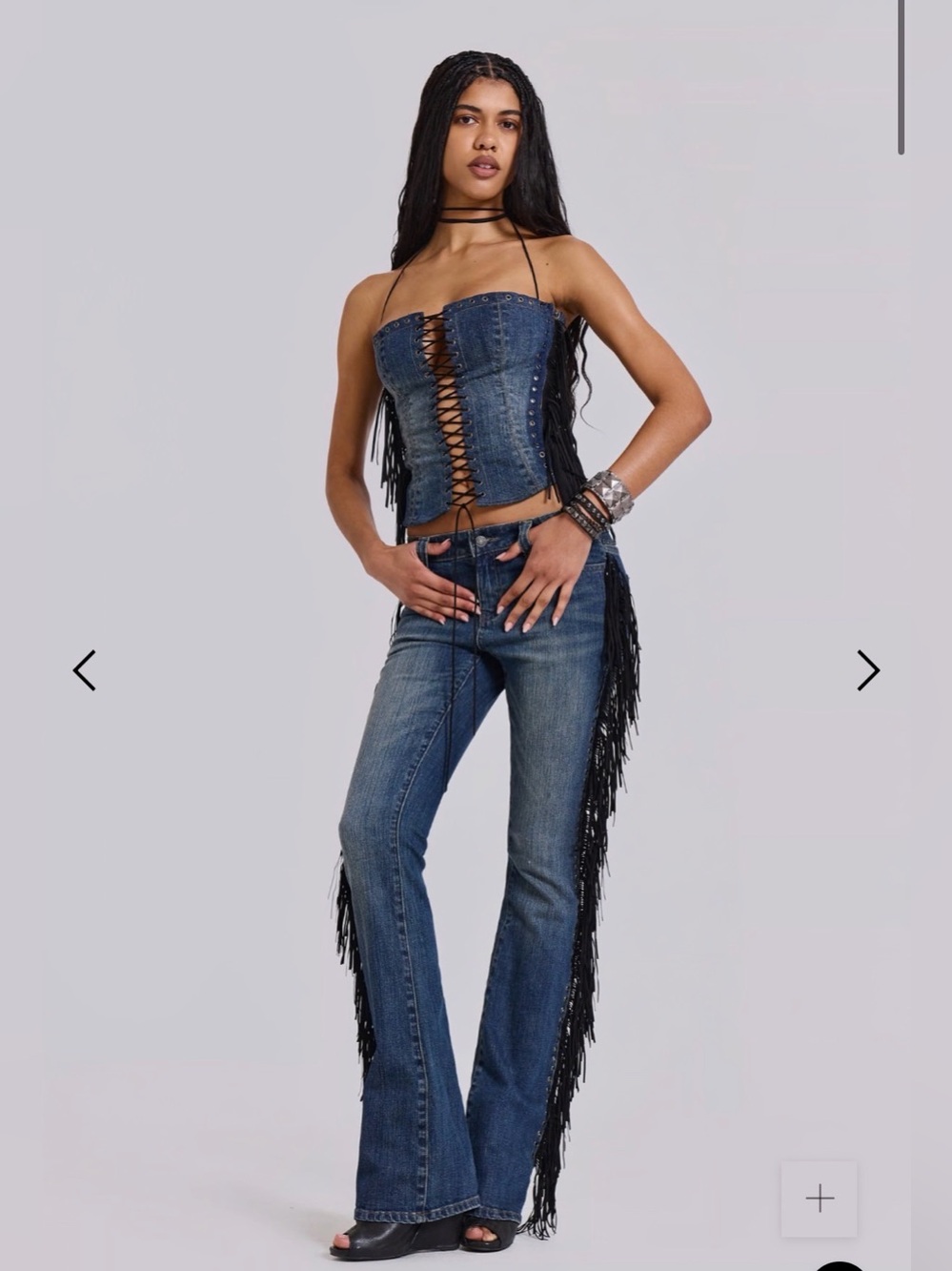 Jaded London El Topo Fringe Bootcut Jeans in Blue Wash - Picture 2 of 11